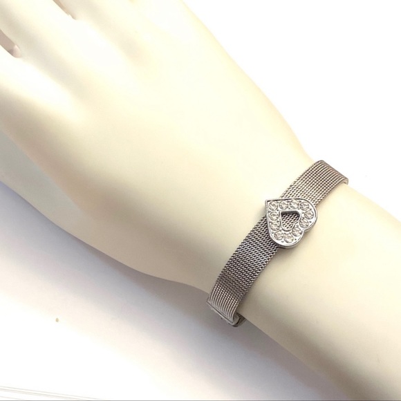 $3/20 Mesh Wristband Rhinestone Heart Charm Bracelet - Picture 6 of 8